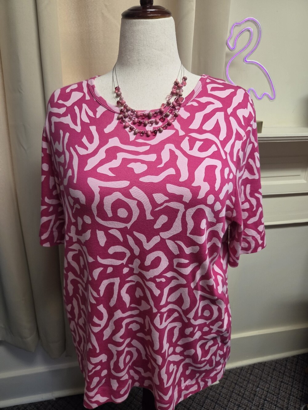 Chico's Hot Pink Animal Print Short Sleeve Pima Tee Size XL